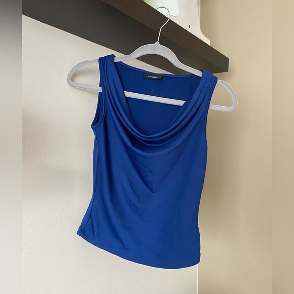 Express Dark Blue Draped Cowl Neck Sleeveless Top Size XS - Picture 1 of 7